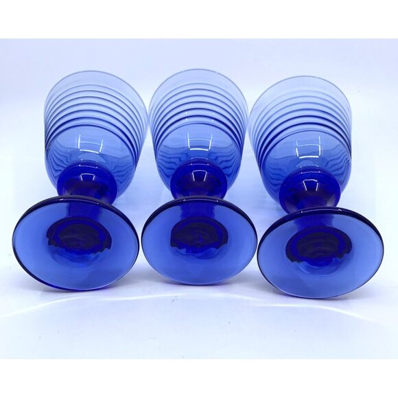 3 Vintage Libbey Ribbed Water Glasses Sirrus Cobalt Blue 7 3/8" Tall Goblet Wine - Picture 5 of 9